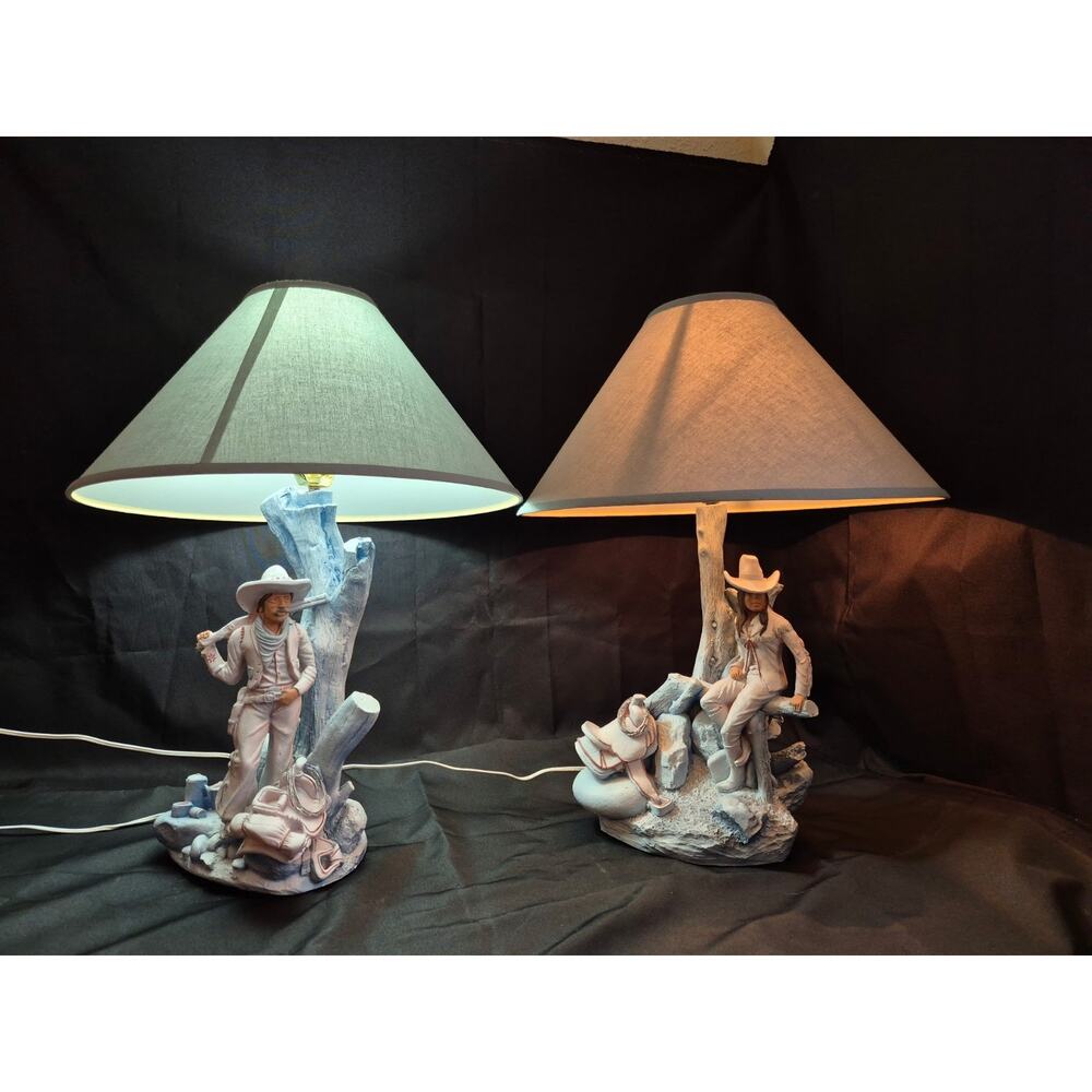 Very Unique Old Western Cowboy Lamps With Engraving From Maker..
